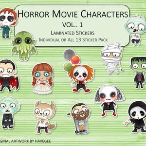 Horror Movie Character Stickers Vol. 1 | Laminated Stickers | Laptop Stickers | Water Bottle Stickers | Scrapbook Stickers