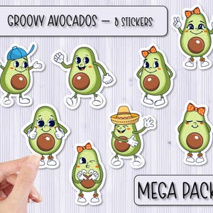 MEGA autocollants Groovy Avocados | Stickers avocat | Stickers Scrapbooking | Stickers pour ordinateur portable | Stickers bouteille d'eau | Sticker coque de téléphone