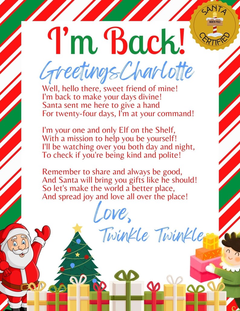 Elf On The Shelf I m Back Letter Elf Arrival Letter To Etsy UK