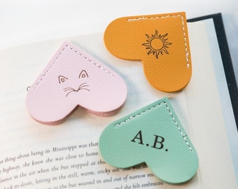 Custom Bookmark, Leather Bookmark, Heart Bookmark, Corner Bookmark, Book Lover, Unique Bookmark, Group Gift, Personalized Bookmark Gifts