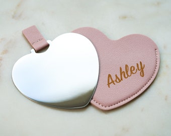 Heart Compact Mirror, Compact Mirror Personalized, Custom Pocket Mirror With Name, Compact Mirror For Purse, Cute Gifts, Engraved Gifts