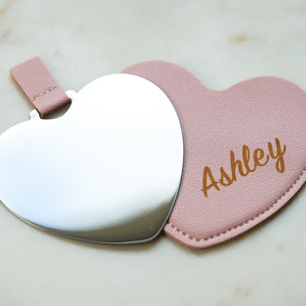 Heart Compact Mirror, Compact Mirror Personalized, Custom Pocket Mirror With Name, Compact Mirror For Purse, Cute Gifts, Engraved Gifts