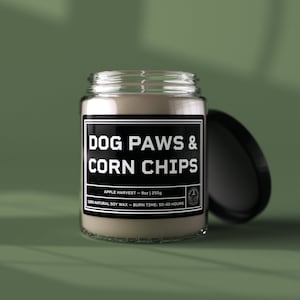 Dog Paws & Corn Chips Scented Soy Candle | Funny Dogs | Bookshelf Decor | Gifts for Mom | Gift for Dad | Pet Accessories | Stocking Stuffer