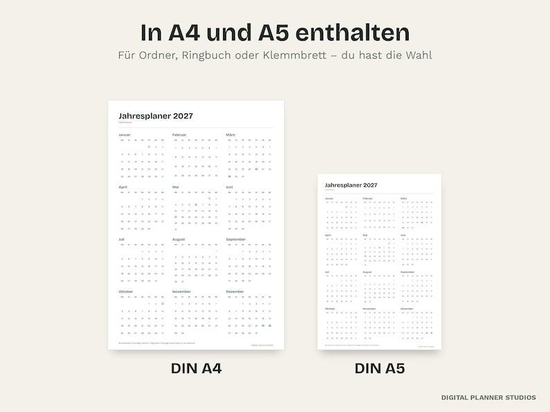 Jahresplaner 2027 zum Ausdrucken | Jahresübersicht Kalender 2027 PDF
