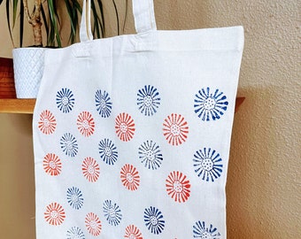 Sunburst print, 100% cotton tote bag, eco-friendly, grocery bag, library bag for books, laptop bag, shopping bag, canvas tote, market bag.