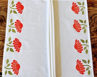 Flower print, flour sack tea towel, eco-friendly kitchen towel, 100% cotton, block print towel, housewarming gift, hand printed, dish towel