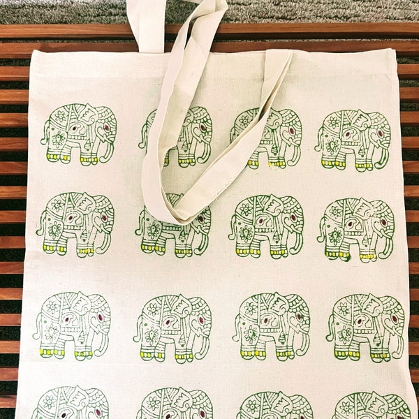 Elephant print, 100% cotton tote bag, eco-friendly, grocery bag, library bag for books, laptop bag, shopping bag, canvas tote, market bag.