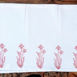 Flora print, flour sack tea towel, eco-friendly kitchen towel, 100% cotton, block print towel, housewarming gift, hand printed