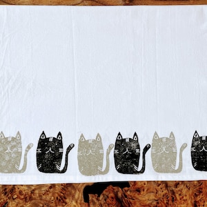 Cat print, flour sack tea towel, eco-friendly kitchen towel, 100% cotton, block print towel, housewarming gift, hand printed, dish towel.