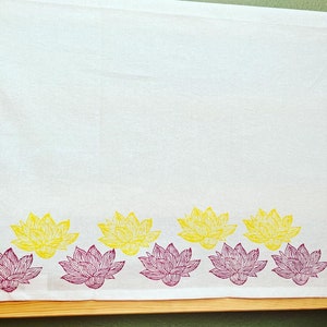 Lotus print, flour sack tea towel, eco-friendly kitchen towel, 100% cotton, block print towel, housewarming gift, hand printed, dish towel