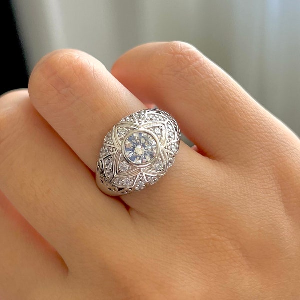 Bague bombe rosace, bague quadrilobe, bague tendance, bagues dôme, bague de style vintage, idée cadeau Noël, cadeau pour elle