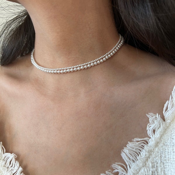 Adjustable Pearl Choker, 14K Gold Filled 2mm/4mm Pearl Necklace -Stylish Minimalist, Wedding Gift-Christmas Gift Idea