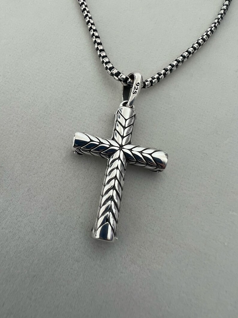 Men's Silver Cross Pendant Necklace With Black Spinel Solid Sterling Silver Cross Pendant on a