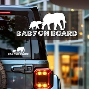 Naklejka na samochód Baby on Board Mama i dziecko Słoń Naklejka winylowa | Znak bezpieczeństwa dla dzieci Outdoor Adventure | Prezent dla miłośnika zwierząt | Naklejki Baby on Board