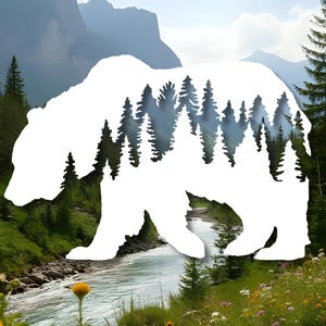 Calcomanía de vinilo de bosque de osos grizzly: calcomanía natural impermeable