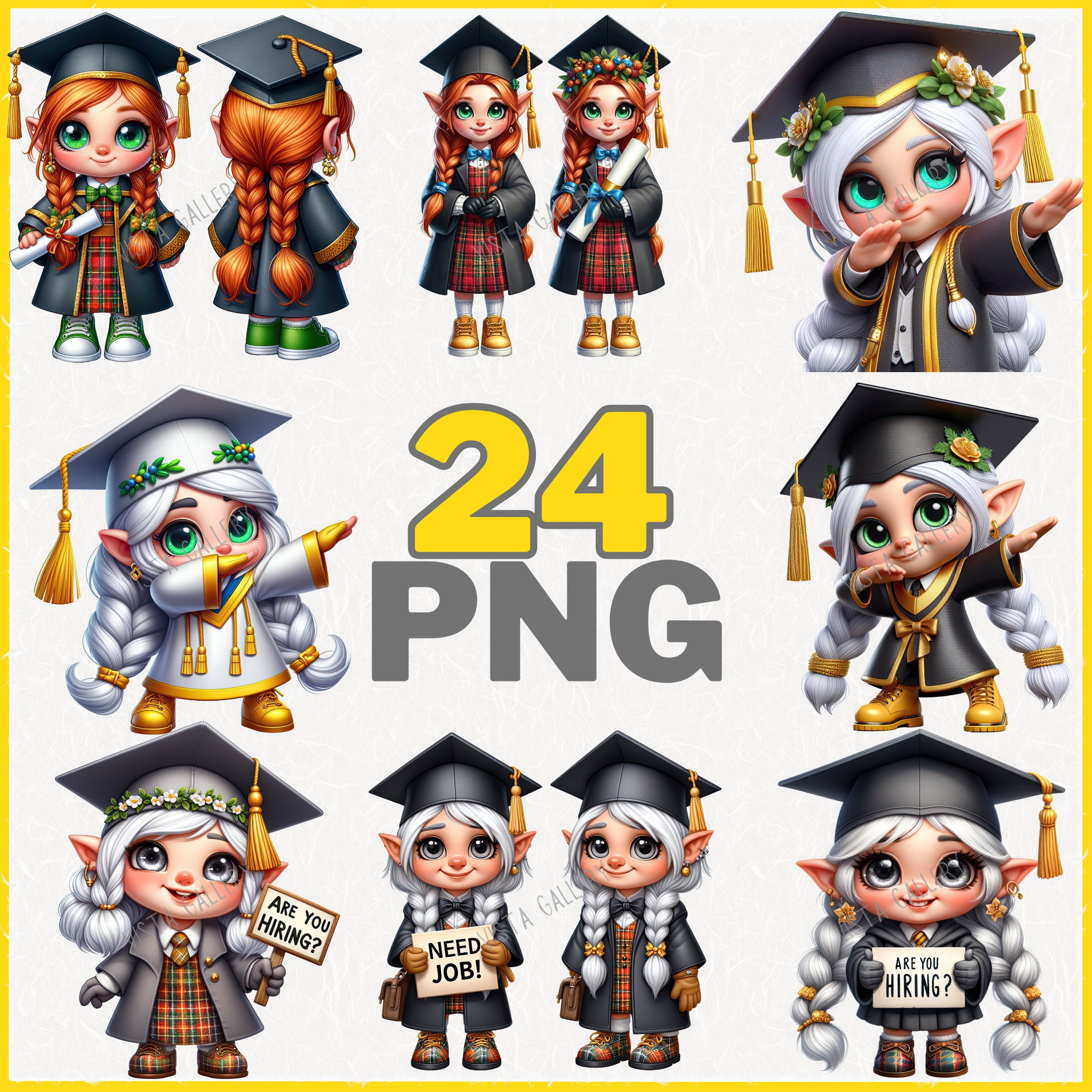 Graduation Lady Gnome PNG Clipart Collection, 3D Illustration Bundle ...