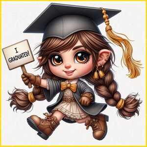 Graduation Lady Gnome PNG Clipart-Sammlung, 3D-Illustrationspaket für Scrapbooking, Einladungen, digitale Projekte, Karte, Junk Journal, 24 Artikel