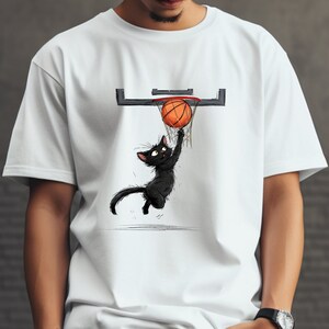 Black Cat Holding On Basketball Hoop png shirt design, Funny Cat png, svg, Cartoon Cat T-shirt png, Instant digitale download