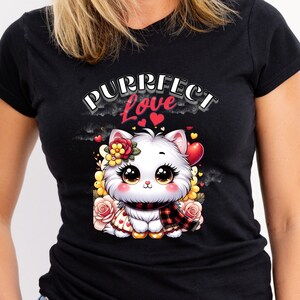 Weißes Kätzchen 3D-Schriftarten Purrfect Love, Valentine T-Shirt Design geschnitten Datei, lustiges Kind Design, SVG PNG digitaler Download, lustiges Design