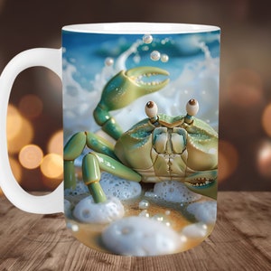 Kubek plażowy z krabem, uroczy kubek ze zwierzętami, szablon kubka 11 oz i 15 oz, projekt sublimacji kubka, szablon kubka plażowego, natychmiastowe pobieranie cyfrowe PNG