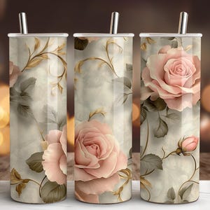 Elegant Roses Floral Tumbler Wrap PNG, 20 oz Skinny Tumbler Sublimation Design, Straight & Tapered Tumbler Wrap, Instant Digital Download