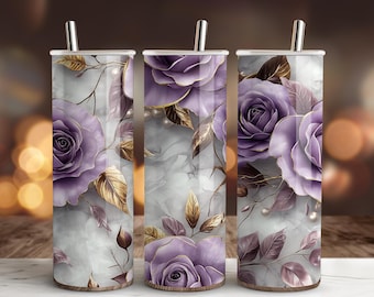 Purple Roses Floral Tumbler Wrap , 20 oz Skinny Tumbler Sublimation Design, Straight & Tapered Tumbler Wrap, Instant Digital Download PNG