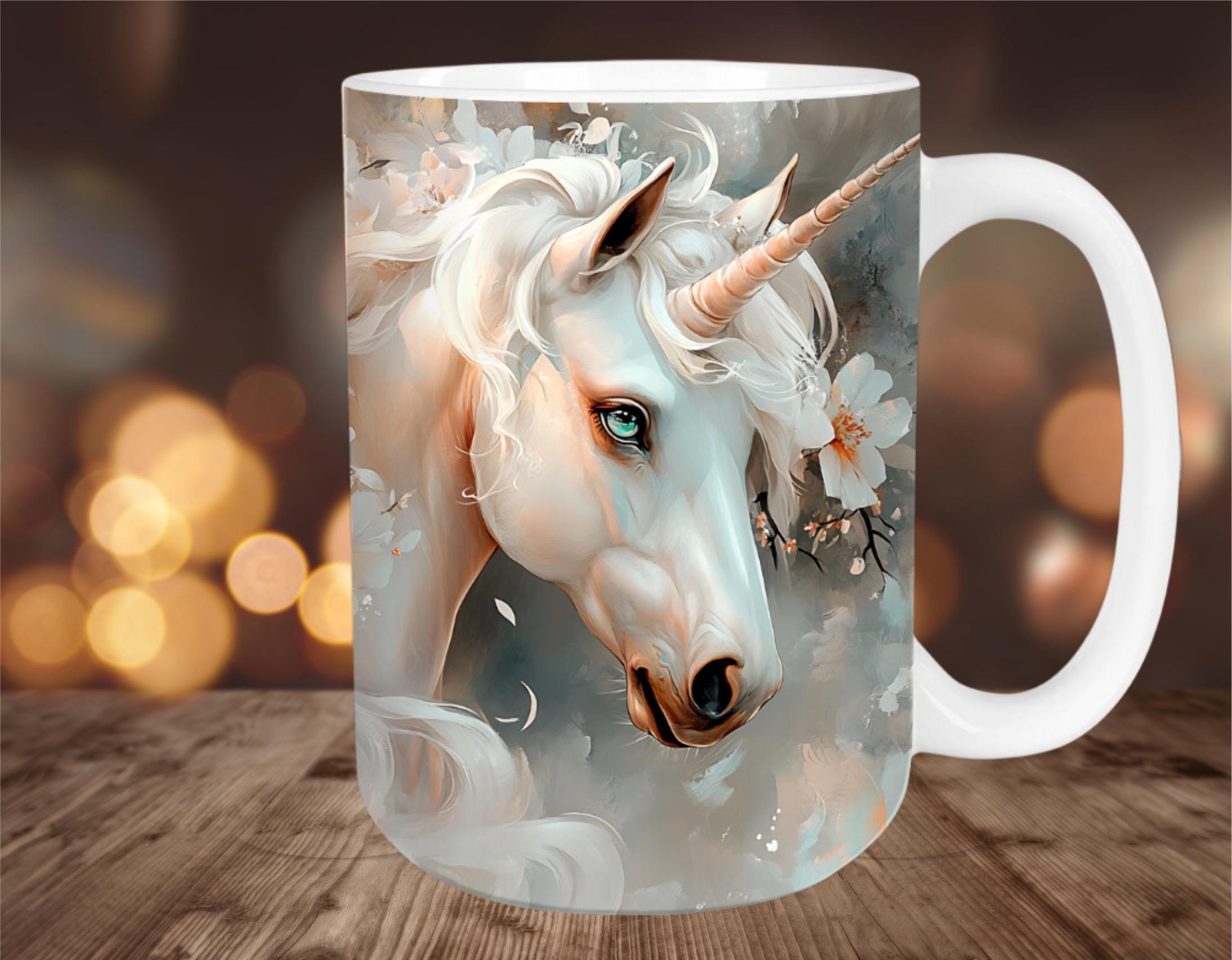 Einhorn Blumen Becher Wrap PNG, 11 Unzen & 15 Unzen Becher Vorlage, Becher Sublimationsdesign, Digitales Einhorn Becher Design, sofortiger digitaler Download PNG