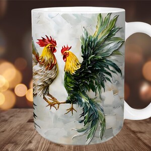 Rooster Cockfight Mug Wrap: Sublimation Design (Digital Download)