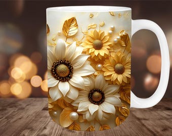 Sunflower Mug Wrap PNG: Floral Sublimation Design (Digital Download)