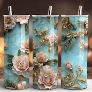 Rose Flowers Elegance Tumbler Wrap PNG, 20 oz Skinny Tumbler Sublimation Design, Straight & Tapered Tumbler Wrap, Instant Digital Download