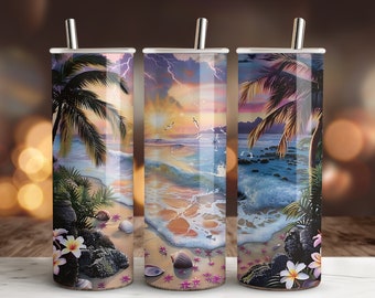 Beach Sunset Tumbler Wrap: 3D Sublimation Design (Digital Download)
