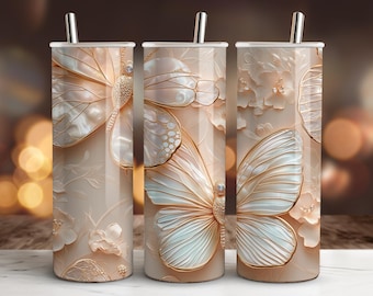 Elegant Butterfly Tumbler Wrap PNG: 20 oz Skinny Sublimation Design (Digital Download)