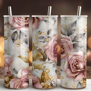 Pink Roses Black leave Tumbler Wrap, 20 oz Skinny Tumbler Sublimation Design, Straight & Tapered Tumbler Wrap, Instant Digital Download PNG