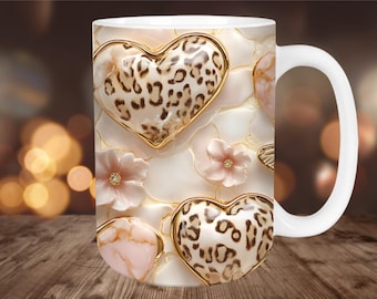 Leopard Herz Mug Wrap PNG, Valentine Sublimationsdesign (digitaler Download)