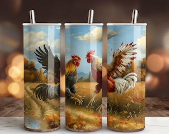 Rooster Cockfight Tumbler Wrap, 20oz Skinny Tumbler Sublimation, Cockfighting Tumbler Digital Download, PNG Tumbler Wrap, Instant Download