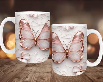 Pink Gold Butterfly Mug Wrap: Sublimation Design (Digital Download)
