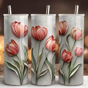 Tulips Tumbler Wrap PNG, Floral Tumbler Wrap, Floral Sublimation Design,20 oz Skinny Tumbler, Straight & Tapered, Instant Digital Download