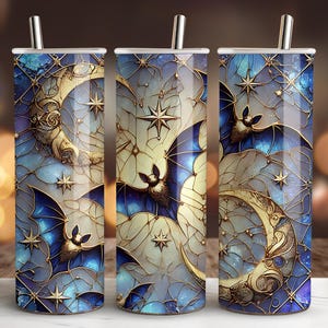 Celestial Bats Moon Tumbler Wrap, 20oz Skinny Tumbler, Halloween Night Theme, Digital Download, 300dpi PNG Tumbler Wrap, Instant Download