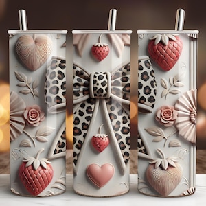 Bow Tumbler Wrap PNG,  20oz Skinny Tumbler Sublimation Design, Coquette Bow Strawberry heart Tumbler Design, Instant Digital Download
