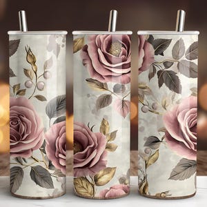 Pink Roses Floral Tumbler Wrap , 20 oz Skinny Tumbler Sublimation Design, Straight & Tapered Tumbler Wrap, Instant Digital Download PNG