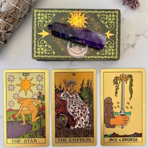 Luxury Gold Foil Tarot cards - Cleansed at last Super Moon - Moon & Sun design
