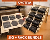 Slate Coaster Jig + Display Rack SVG Bundle | Laser Engraving Setup | Batch Production + Storage System | SVG DXF Files