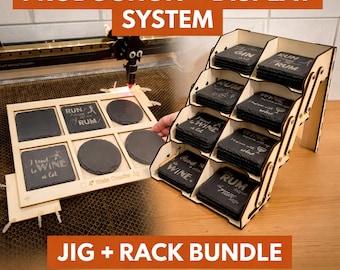 Slate Coaster Jig + Display Rack SVG Bundle | Laser Engraving Setup | Batch Production + Storage System | SVG DXF files