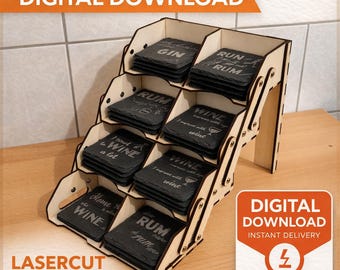Foldable sales shelf for drink coasters SVG DXF laser cut file for market and trade fair stand