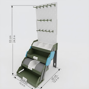 Dimensions of the foldable keychain display with pegboard back panel