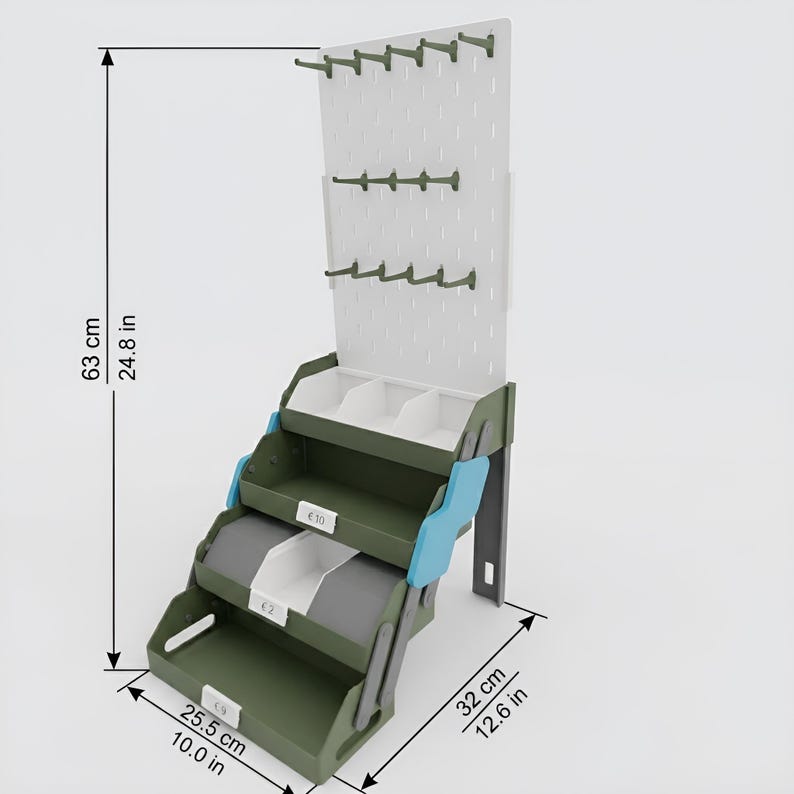 Dimensions of the foldable keychain display with pegboard back panel