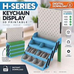 3D Printable Keyring Display | Foldable Retail Shelf with Hooks & Trays | STL 3MF Files