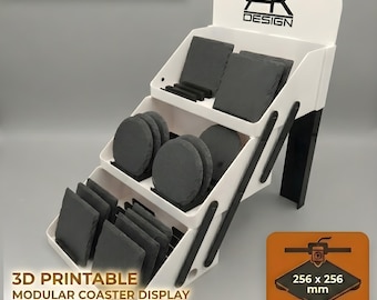 Coaster Display STL 3MF | Foldable sales stand for slate coasters, cards and handmade products