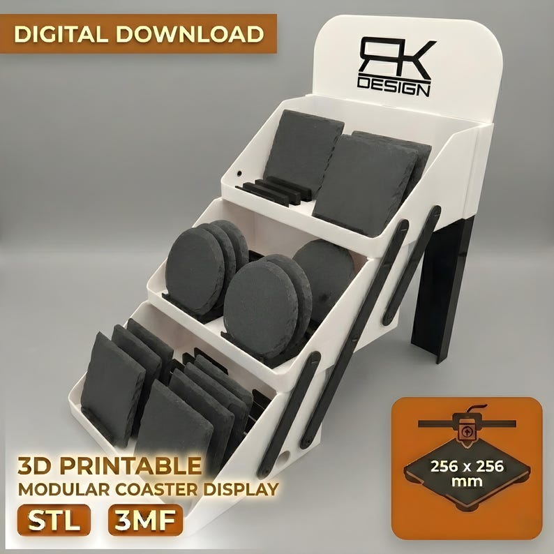 3D druckbares Untersetzer Display STL mit drei Ebenen für Schiefer Untersetzer Karten und Handmade Produkte