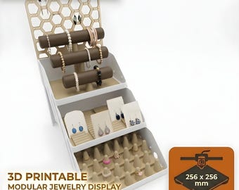 Foldable Jewelry Display STL 3MF | Modular Market Stall Display | Earring Ring Bracelet Necklace Holder File
